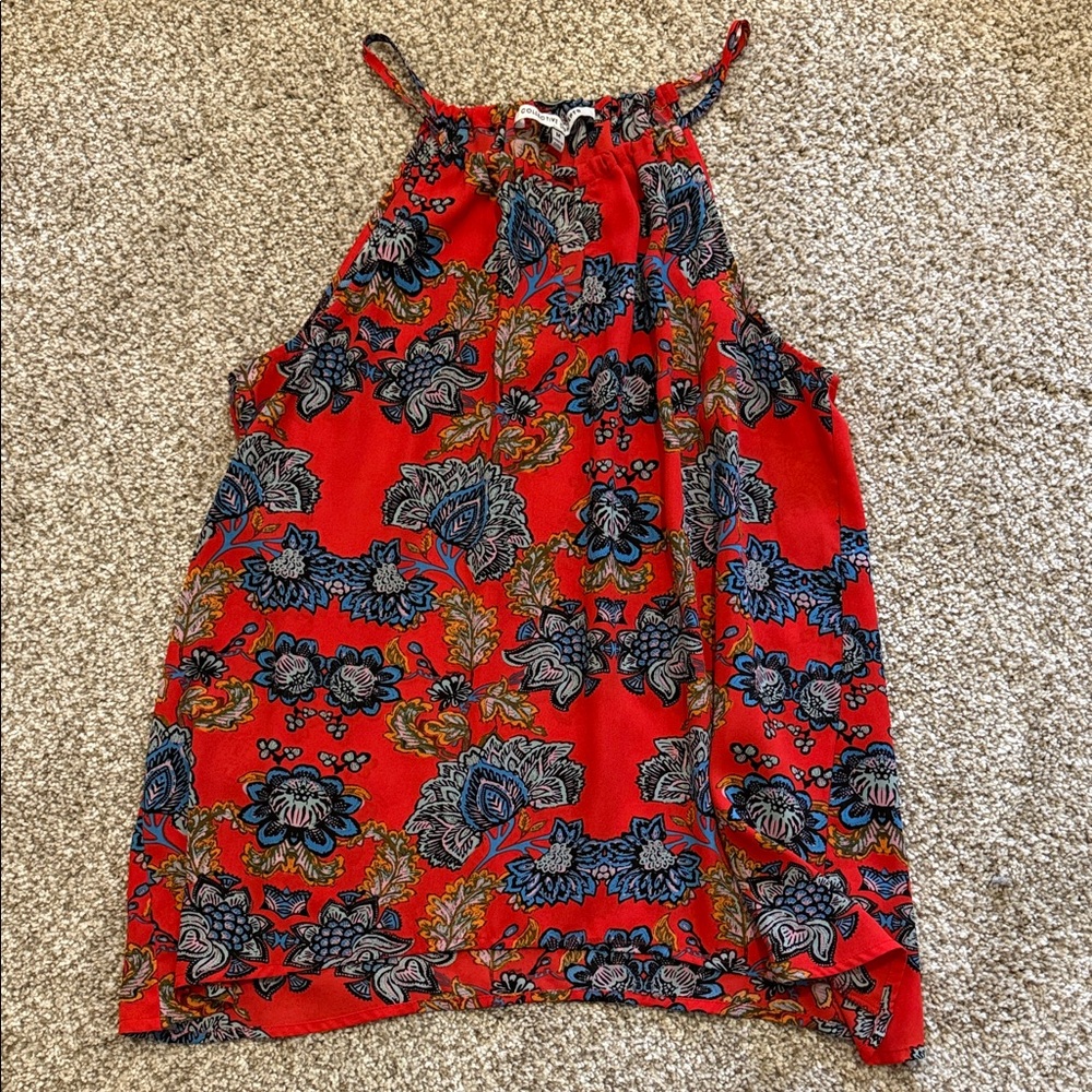 Collective Concepts Red and Blue Floral Blouse